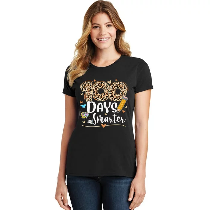 100 Days Smarter Leopard Happy 100th Day Of School Teacher Women's T-Shirt