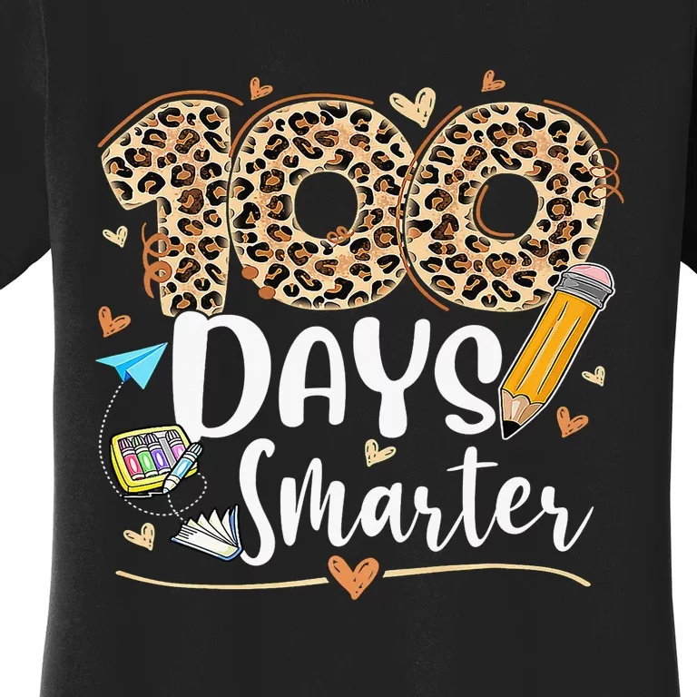 100 Days Smarter Leopard Happy 100th Day Of School Teacher Women's T-Shirt