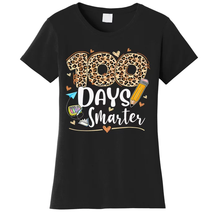 100 Days Smarter Leopard Happy 100th Day Of School Teacher Women's T-Shirt