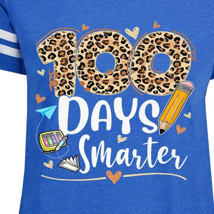 100 Days Smarter Leopard Happy 100th Day Of School Teacher Enza Ladies Jersey Football T-Shirt