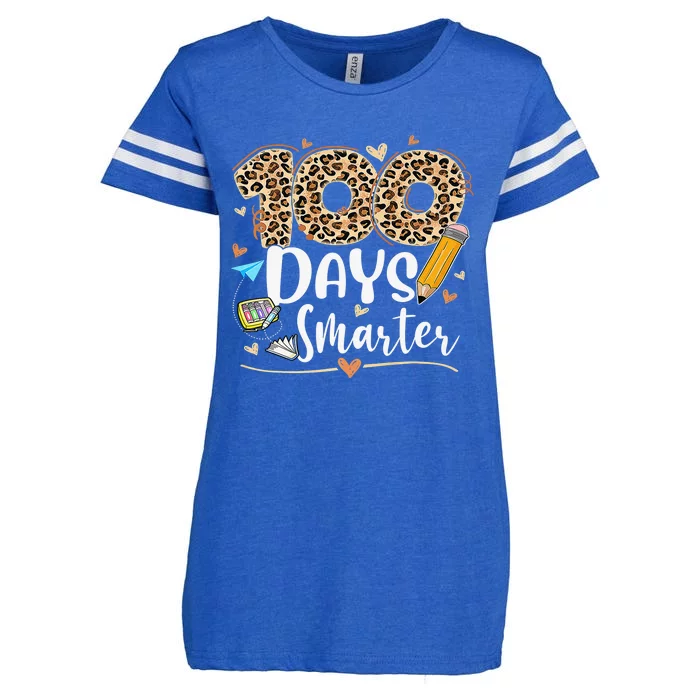 100 Days Smarter Leopard Happy 100th Day Of School Teacher Enza Ladies Jersey Football T-Shirt