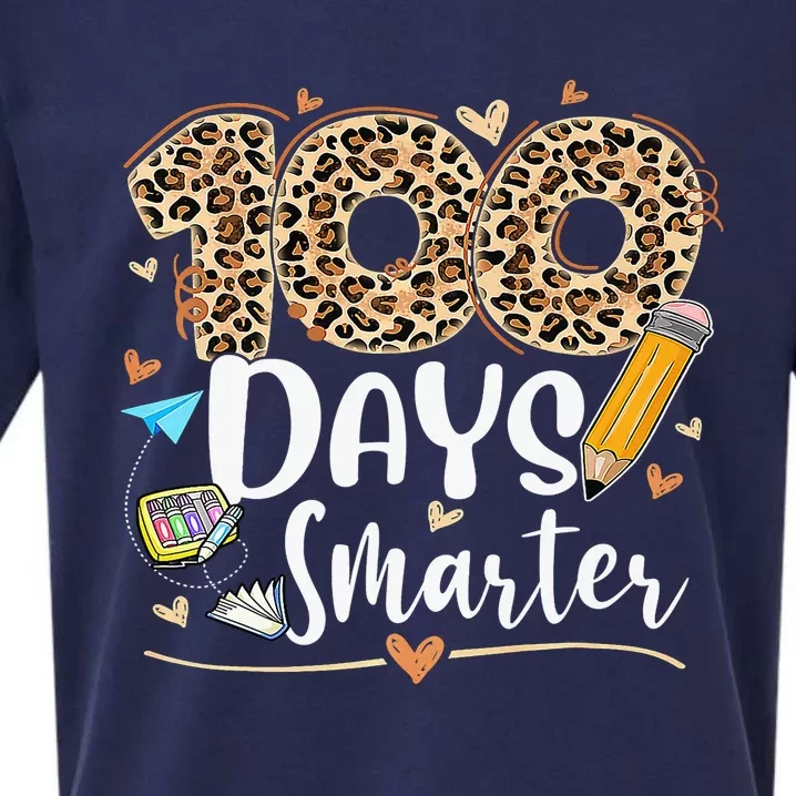 100 Days Smarter Leopard Happy 100th Day Of School Teacher Sueded Cloud Jersey T-Shirt