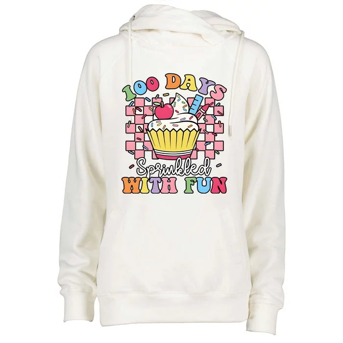 100 Days Sprinkled With Fun Cute Cupcake Womens Funnel Neck Pullover Hood