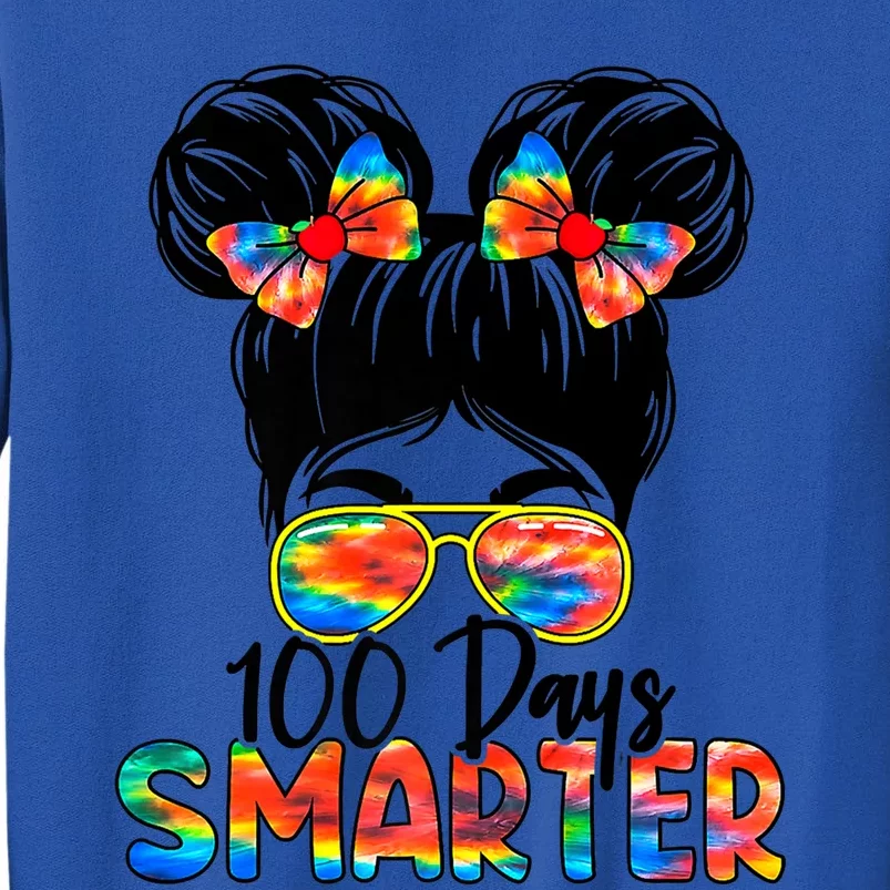 100 Days Smarter Messy Bun 100th Day Of School Gift Tall Sweatshirt