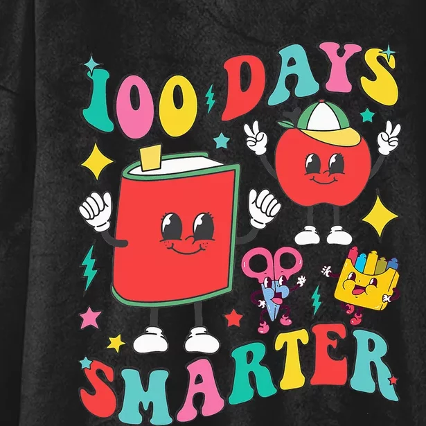 100 Days Smarter Happy 100th Day Of School Groovy Hooded Wearable Blanket