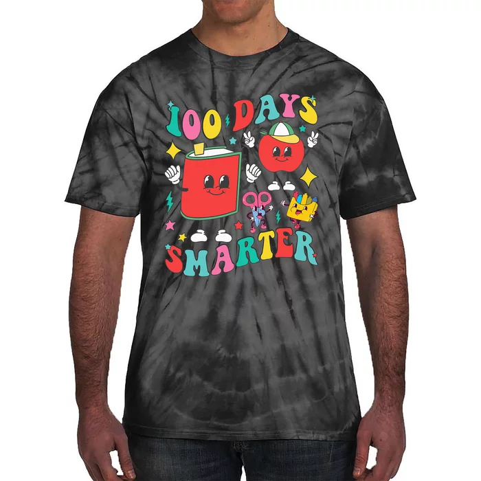 100 Days Smarter Happy 100th Day Of School Groovy Tie-Dye T-Shirt