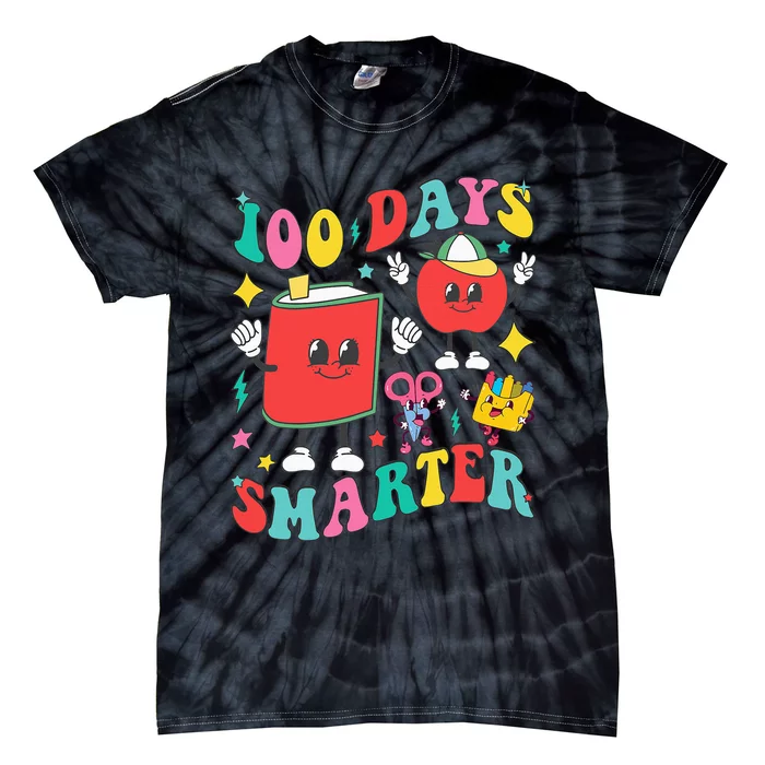 100 Days Smarter Happy 100th Day Of School Groovy Tie-Dye T-Shirt