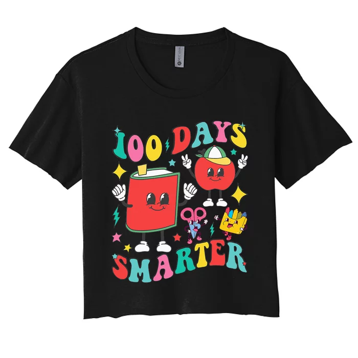 100 Days Smarter Happy 100th Day Of School Groovy Women's Crop Top Tee