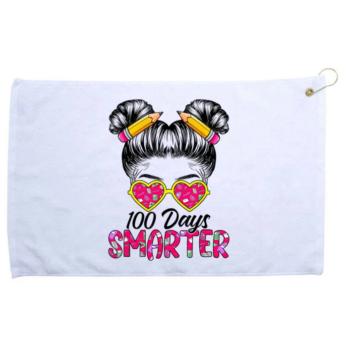 100 Days Smarter Messy Bun Hair 100th Day Of School Grommeted Golf Towel