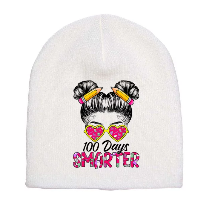 100 Days Smarter Messy Bun Hair 100th Day Of School Short Acrylic Beanie