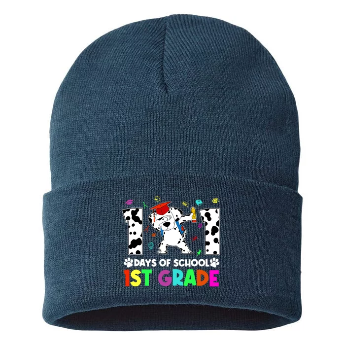 101 Days Smarter 1st Grade Happy 100th Days Dog Student Sustainable Knit Beanie