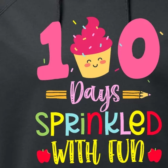 100 Days Sprinkled With Fun Cupcake 100th Day Of School Girl Performance Fleece Hoodie