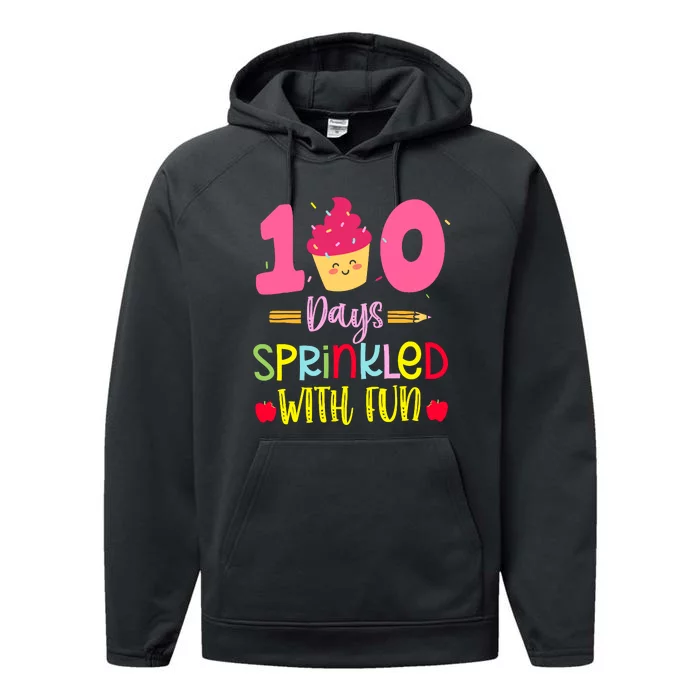 100 Days Sprinkled With Fun Cupcake 100th Day Of School Girl Performance Fleece Hoodie