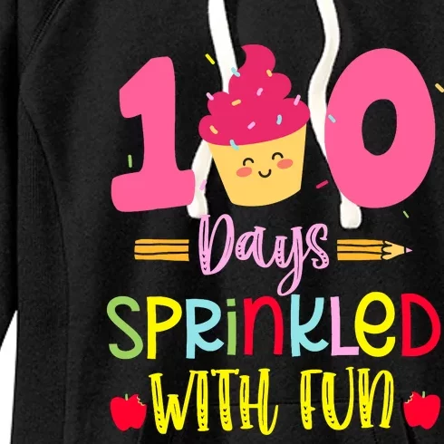 100 Days Sprinkled With Fun Cupcake 100th Day Of School Girl Women's Fleece Hoodie