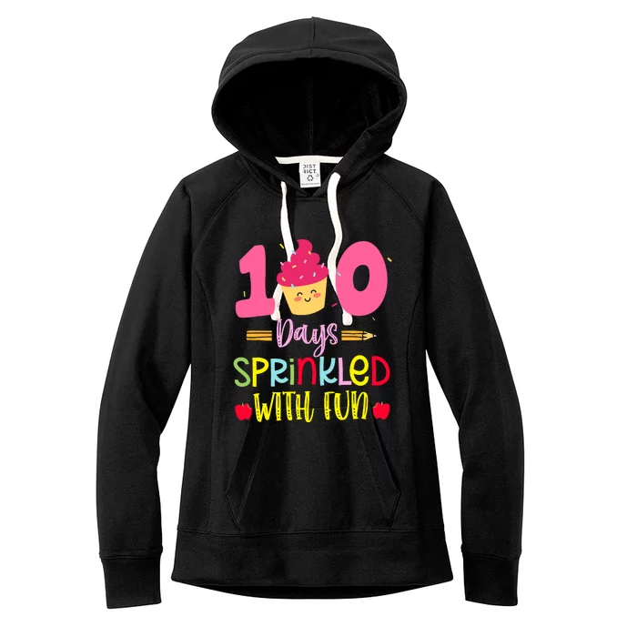 100 Days Sprinkled With Fun Cupcake 100th Day Of School Girl Women's Fleece Hoodie