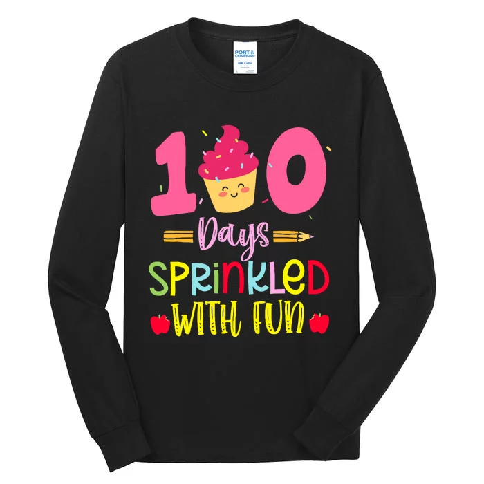 100 Days Sprinkled With Fun Cupcake 100th Day Of School Girl Tall Long Sleeve T-Shirt