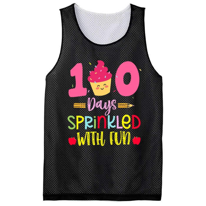 100 Days Sprinkled With Fun Cupcake 100th Day Of School Girl Mesh Reversible Basketball Jersey Tank