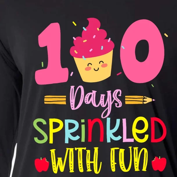 100 Days Sprinkled With Fun Cupcake 100th Day Of School Girl Cooling Performance Long Sleeve Crew