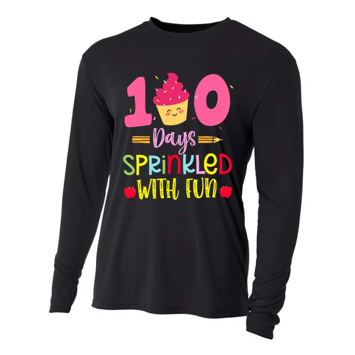 100 Days Sprinkled With Fun Cupcake 100th Day Of School Girl Cooling Performance Long Sleeve Crew