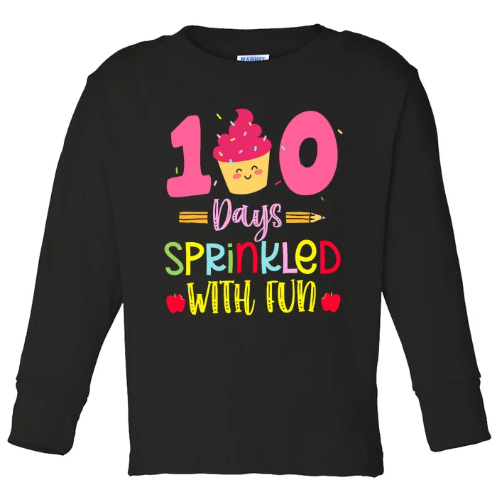 100 Days Sprinkled With Fun Cupcake 100th Day Of School Girl Toddler Long Sleeve Shirt