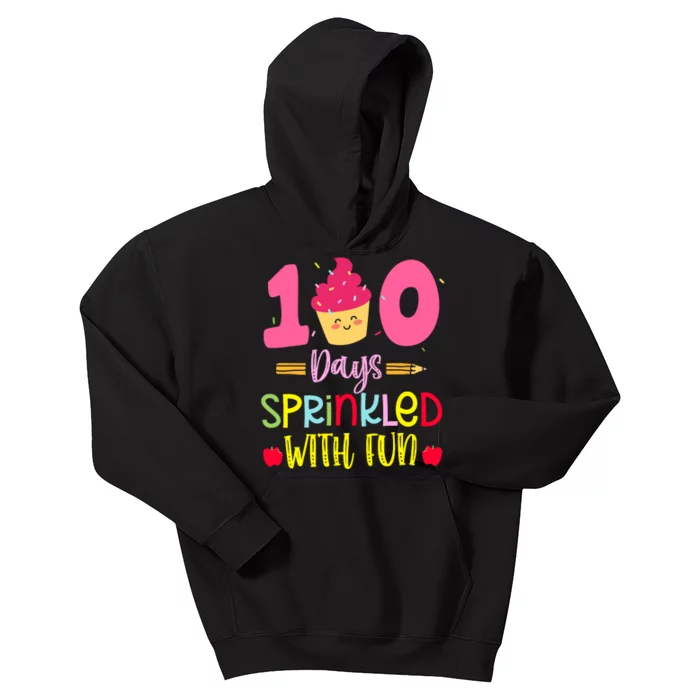 100 Days Sprinkled With Fun Cupcake 100th Day Of School Girl Kids Hoodie