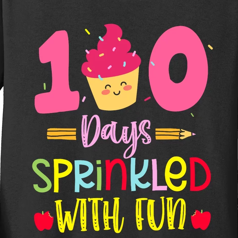 100 Days Sprinkled With Fun Cupcake 100th Day Of School Girl Kids Long Sleeve Shirt