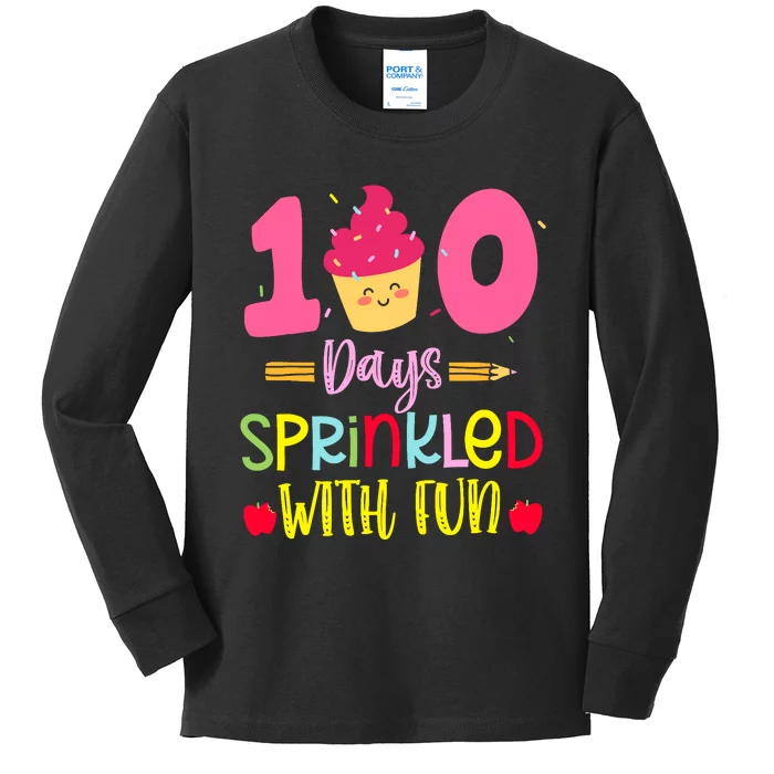 100 Days Sprinkled With Fun Cupcake 100th Day Of School Girl Kids Long Sleeve Shirt