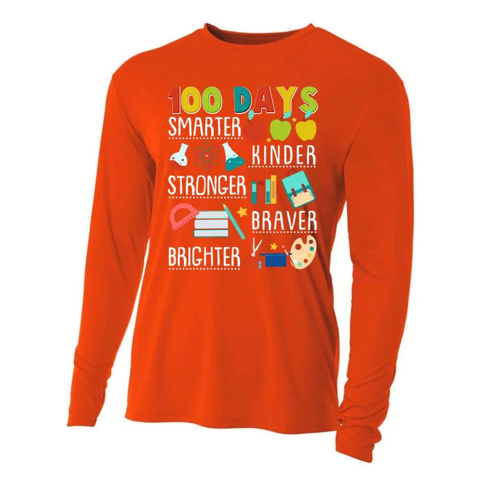 100 Days Smarter Kinder Stronger Braver Brighter 100 Days Of School Cooling Performance Long Sleeve Crew