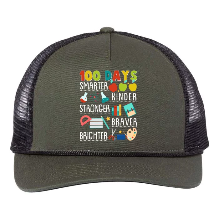 100 Days Smarter Kinder Stronger Braver Brighter 100 Days Of School Retro Rope Trucker Hat Cap