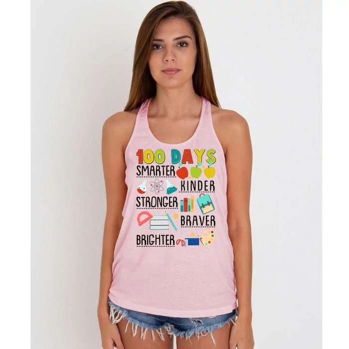 100 Days Smarter Kinder Stronger Braver Brighter 100 Days Of School Women's Knotted Racerback Tank