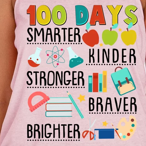 100 Days Smarter Kinder Stronger Braver Brighter 100 Days Of School Women's Knotted Racerback Tank