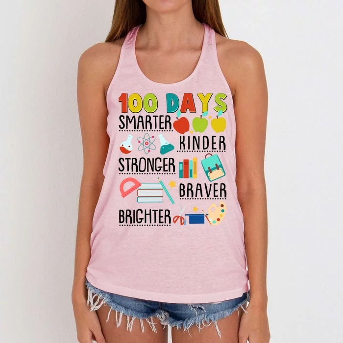 100 Days Smarter Kinder Stronger Braver Brighter 100 Days Of School Women's Knotted Racerback Tank