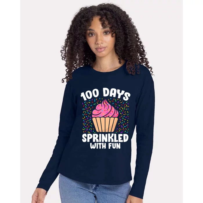 100 Days Sprinkled With Fun Cupcake 100th Day Of School Girl Womens Cotton Relaxed Long Sleeve T-Shirt