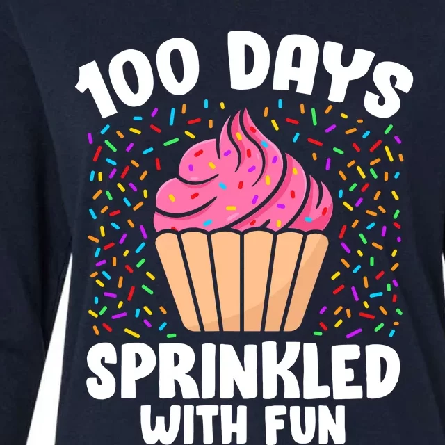 100 Days Sprinkled With Fun Cupcake 100th Day Of School Girl Womens Cotton Relaxed Long Sleeve T-Shirt