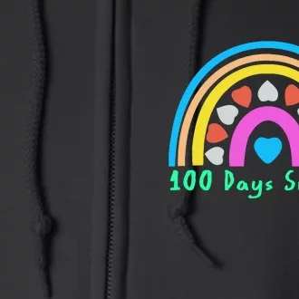 100 Days Smarter Happy 100th Day Of School Rainbow Full Zip Hoodie