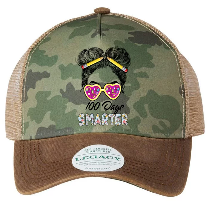 100 Days Smarter Girls Messy Bun Hair 100th Day Of School Legacy Tie Dye Trucker Hat