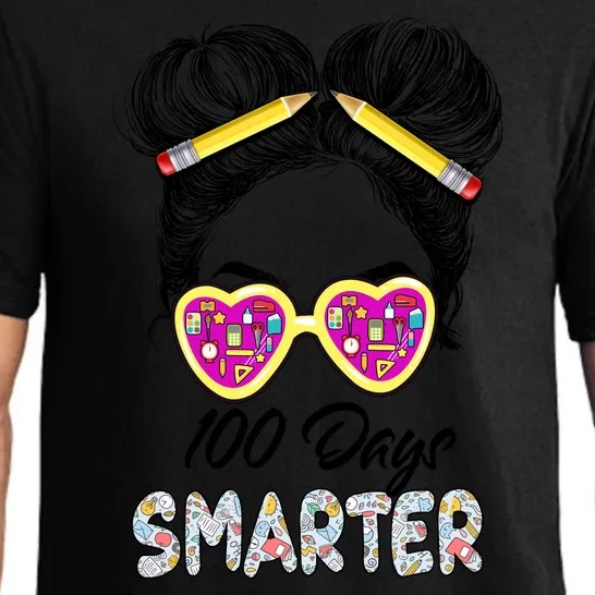 100 Days Smarter Girls Messy Bun Hair 100th Day Of School Pajama Set