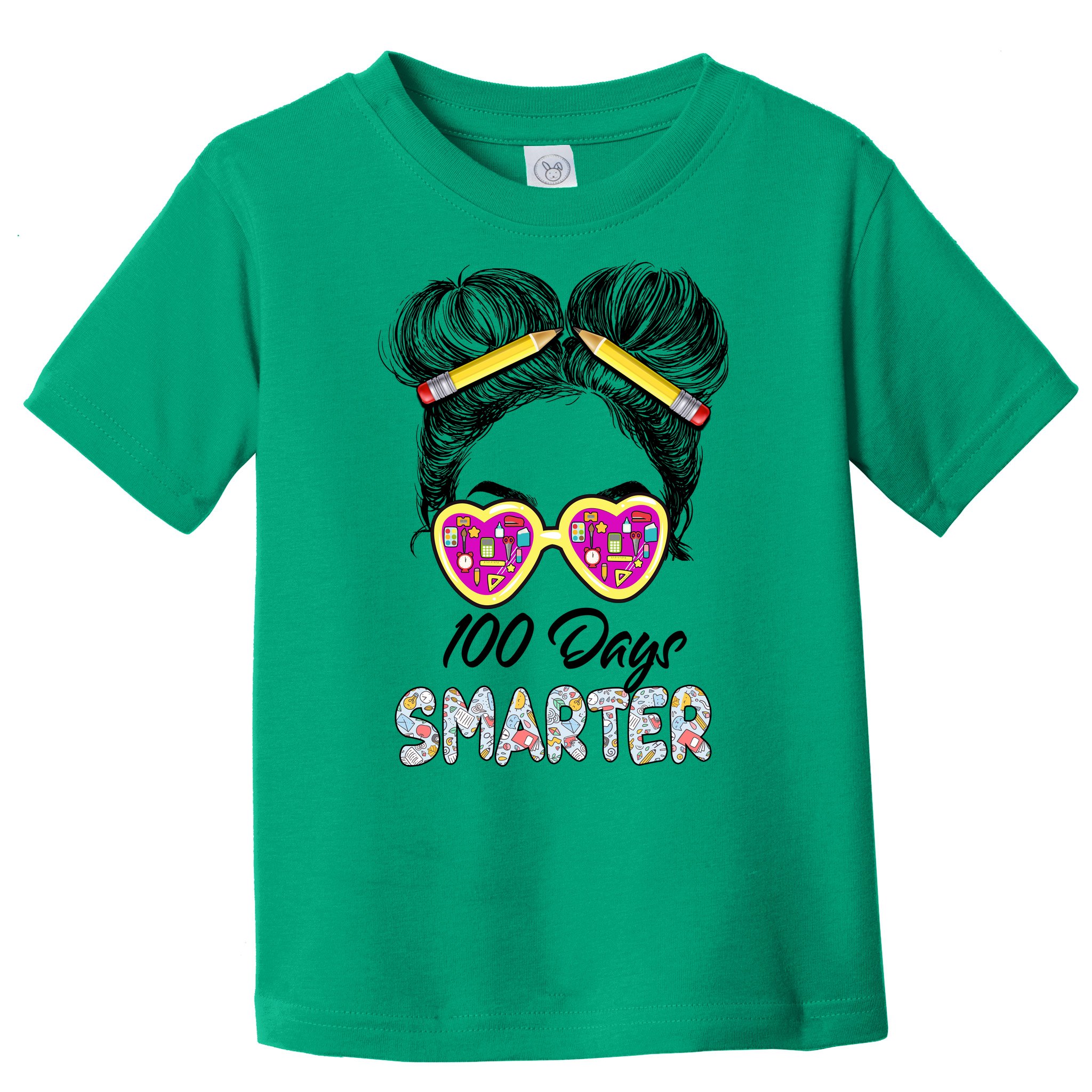 100 Days Smarter Girls Messy Bun Hair 100th Day Of School Toddler T-Shirt |  TeeShirtPalace