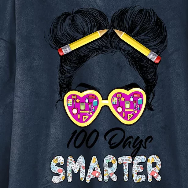 100 Days Smarter Girls Messy Bun Hair 100th Day Of School Hooded Wearable Blanket