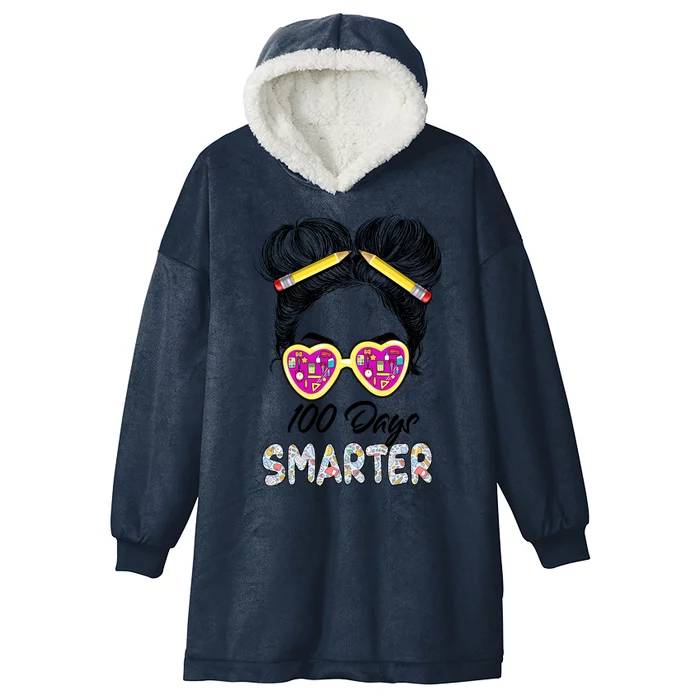 100 Days Smarter Girls Messy Bun Hair 100th Day Of School Hooded Wearable Blanket