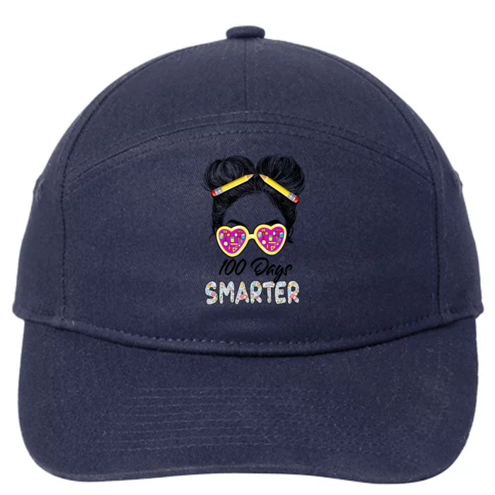 100 Days Smarter Girls Messy Bun Hair 100th Day Of School 7-Panel Snapback Hat