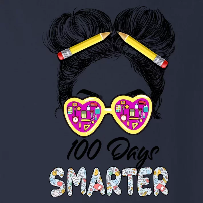 100 Days Smarter Girls Messy Bun Hair 100th Day Of School Toddler Long Sleeve Shirt