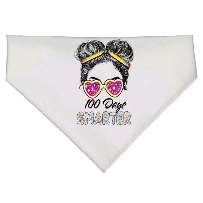 100 Days Smarter Girls Messy Bun Hair 100th Day Of School USA-Made Doggie Bandana