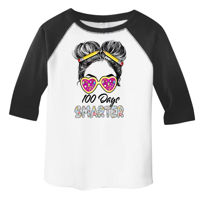 100 Days Smarter Girls Messy Bun Hair 100th Day Of School Toddler Fine Jersey T-Shirt