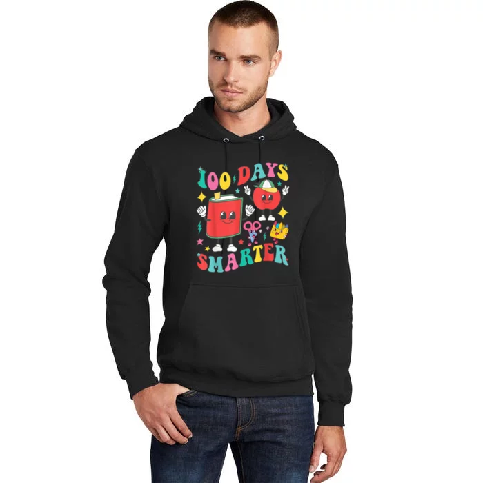 100 Days Smarter Happy 100th Day Of School Groovy Tall Hoodie