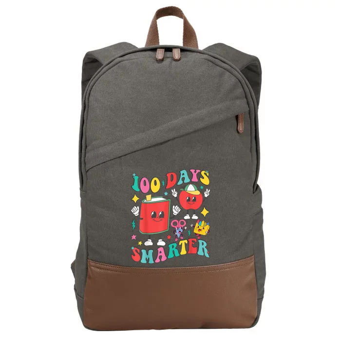 100 Days Smarter Happy 100th Day Of School Groovy Cotton Canvas Backpack