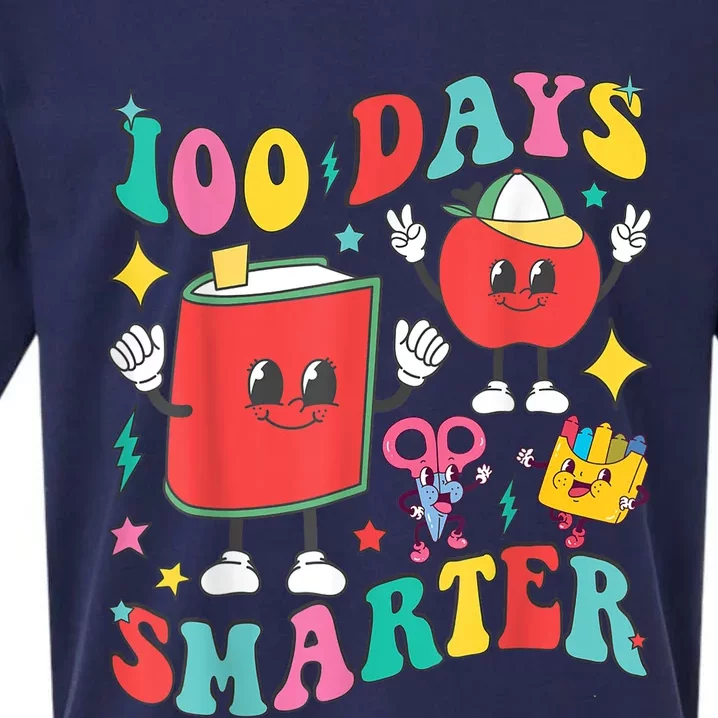 100 Days Smarter Happy 100th Day Of School Groovy Sueded Cloud Jersey T-Shirt