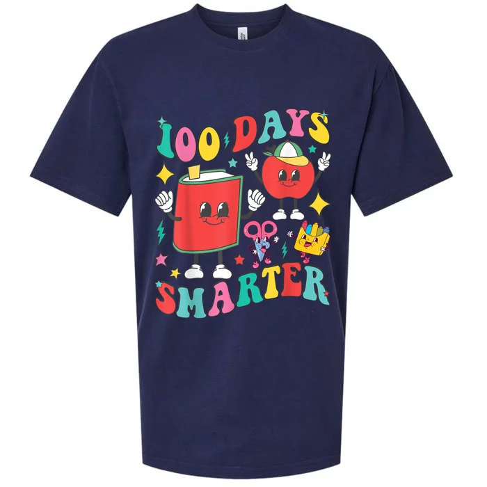 100 Days Smarter Happy 100th Day Of School Groovy Sueded Cloud Jersey T-Shirt