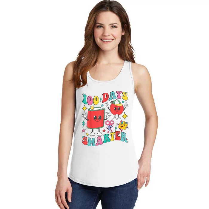 100 Days Smarter Happy 100th Day Of School Groovy Ladies Essential Tank