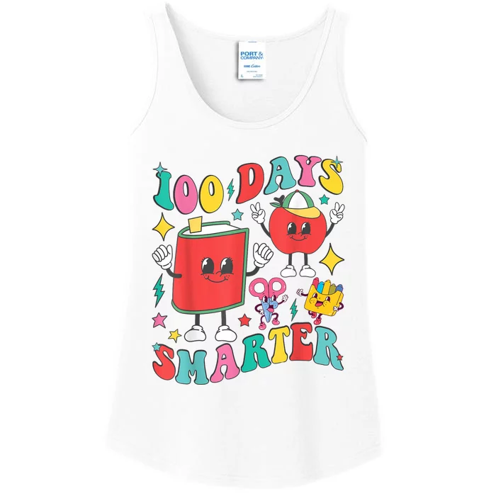 100 Days Smarter Happy 100th Day Of School Groovy Ladies Essential Tank